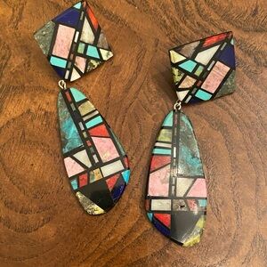 Colorful Mosaic Teardrop Statement Earrings - Multicolor